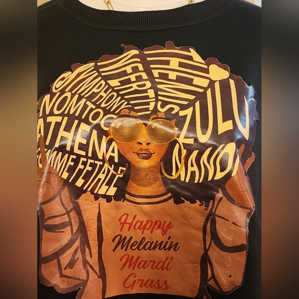 OOAK Graphic Crop Top Denim Sleeve Rework Festival Streetwear Size Large - Picture 2 of 9
